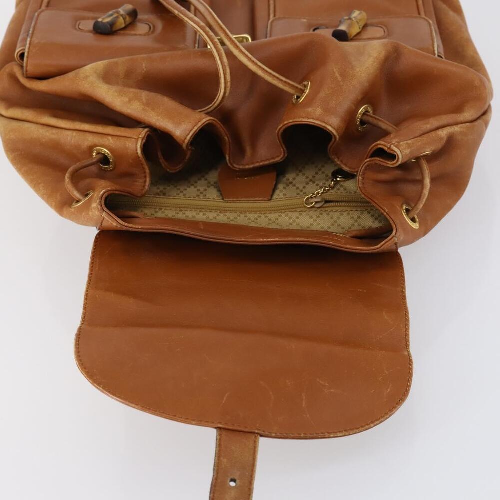 GUCCI Bamboo Backpack Leather Brown Gold 003 1998 0016 Auth 153308 - Picture 10 of 16